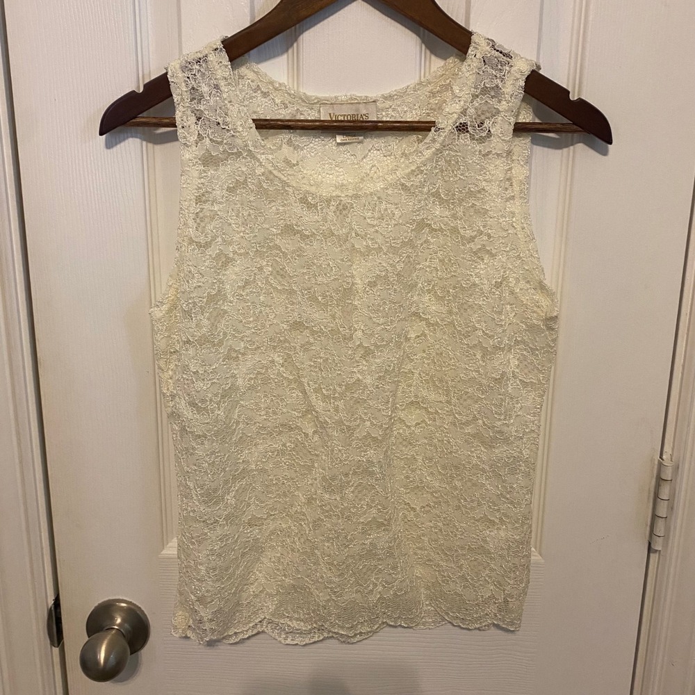 Vintage Victorias‎ Secret Gold Label Sleeveless Top Large Cream Floral Lace